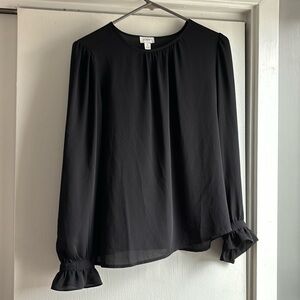 Black JCrew Blouse with Ruffle & Button Detail